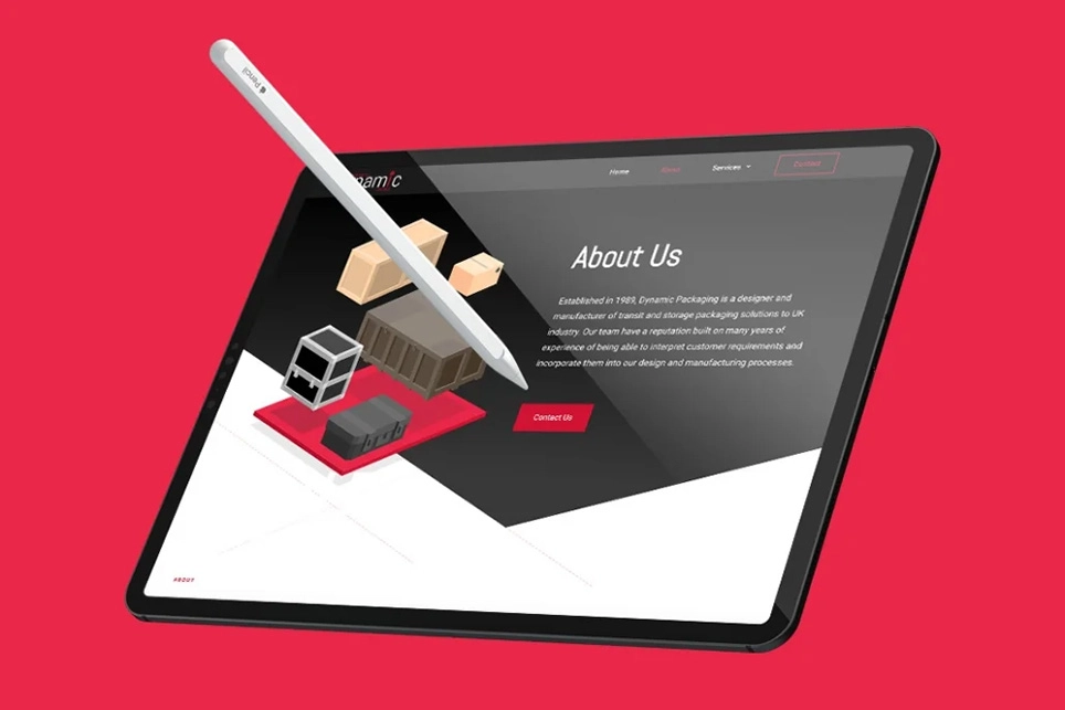 Dynamic Packaging Website design on a tablet with a pen