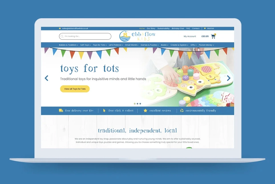 Ebb & Flow Kids E-Commerce Website design on a laptop computer