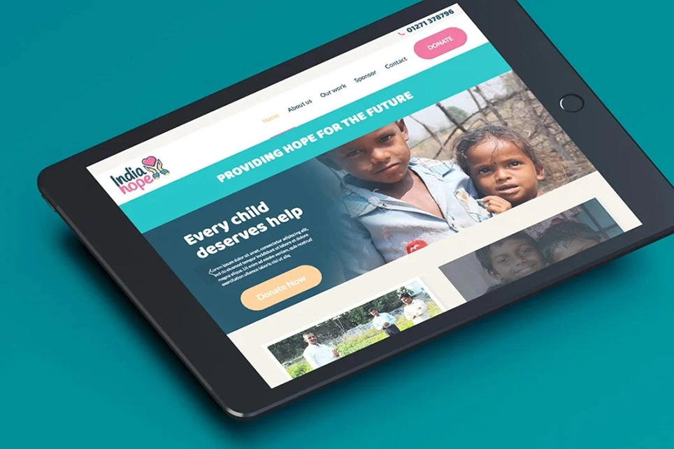 India Hope website design on a tablet