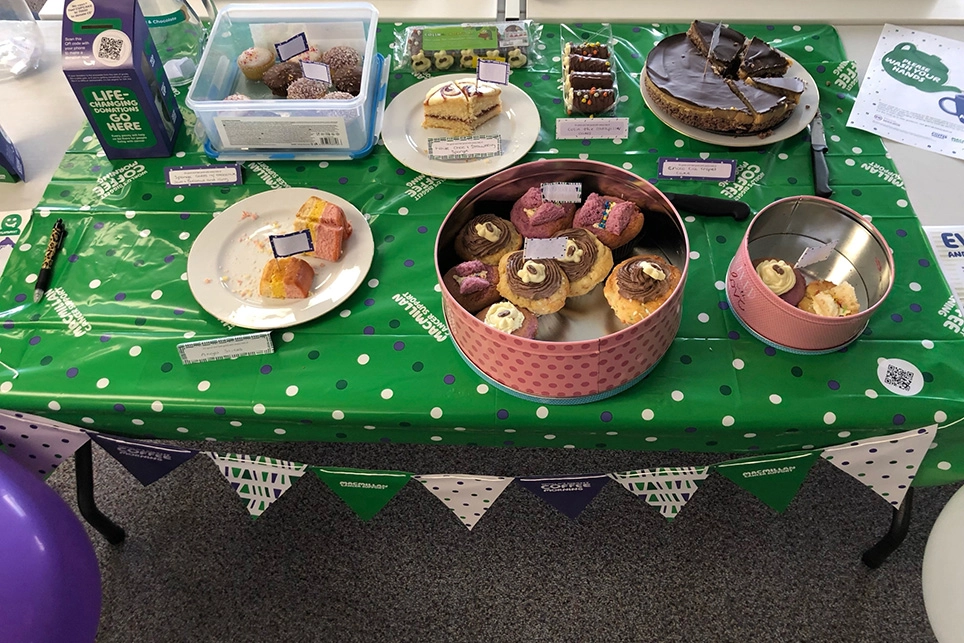 Baked goods on a table for the Macmillan Coffee Morning