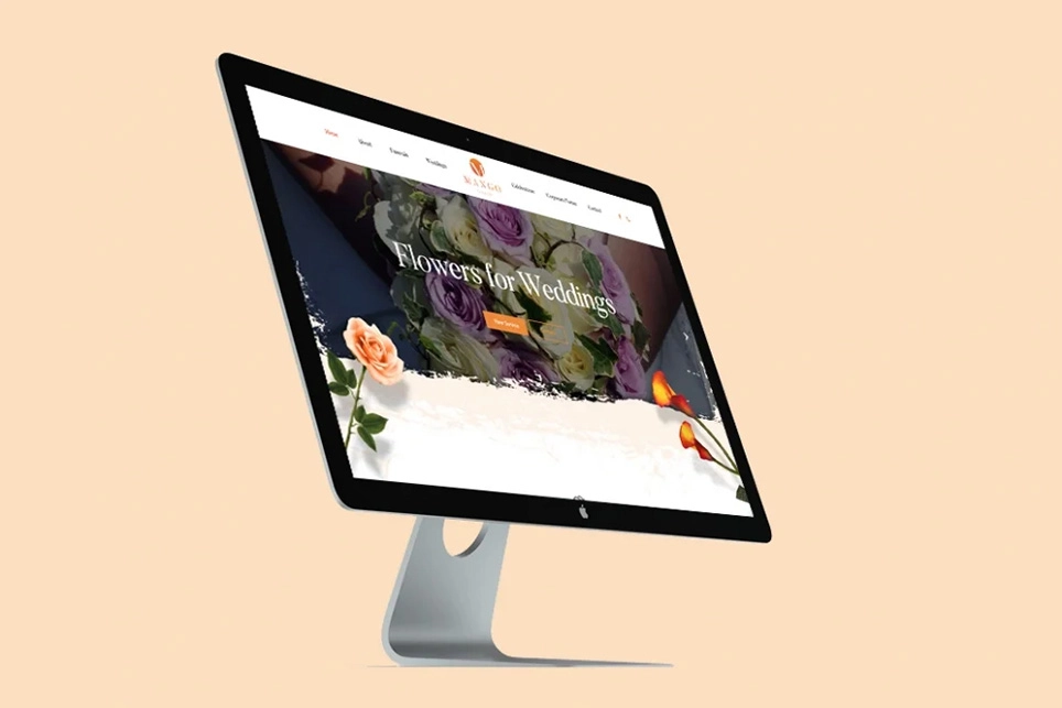 Mango Florist home banner website design displayed on a desktop computer