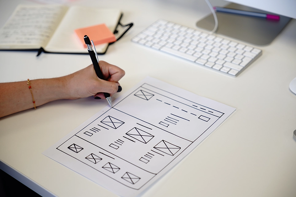 Drawing a wireframe for a website with UX design in mind